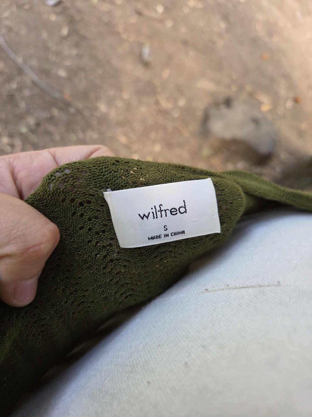 Aritzia Wilfred Olive Green Eyelet Knit Top Size Small - Picture 5 of 5